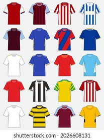 Juego de jersey de fútbol o plantilla de equipo de fútbol para el club de fútbol inglés. 2021-2022 Broma de camisetas de fútbol. Vista frontal de la camiseta de fútbol en diseño plano. Ilustración vectorial