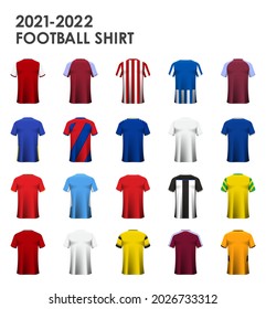 Juego de jersey de fútbol o plantilla de equipo de fútbol para el club de fútbol inglés. 2021-2022 Broma de camisetas de fútbol. Vista posterior de la camiseta de fútbol en diseño plano. Ilustración vectorial