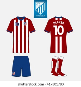 Set of soccer jersey or football kit template for your football club. Front and back view. Vector Illustration