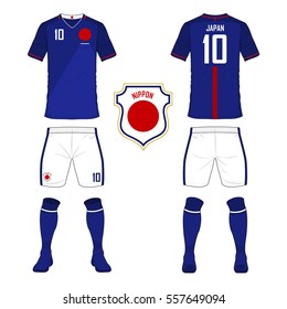 Set Of Soccer Jersey Or Football Kit Template For Japan. Front And Back View Soccer Uniform. Sport Shirt Mock Up. Vector Illustration