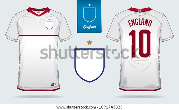 イングランドのサッカーチーム用のサッカージャージーまたはサッカーキットテンプレートのセット サッカーの前と後ろを見るユニフォーム サッカー のtシャツがモックアップ ベクターイラスト のベクター画像素材 ロイヤリティフリー