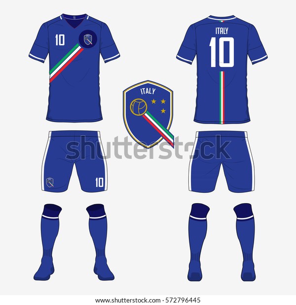 イタリア代表のサッカーチーム用のサッカージャージーまたはサッカーキットテンプレートのセット サッカーの前と後ろを見るユニフォーム スポーツシャツはモックアップ ベクターイラスト のベクター画像素材 ロイヤリティフリー