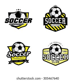 Set of soccer league / championship / tournament / club badges, labels, icons and design elements. Soccer themed t-shirt graphics