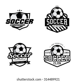 Set of soccer league / championship / tournament / club badges, labels, icons and design elements. Soccer themed t-shirt graphics