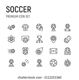 Set of soccer line icons. Premium pack of signs in trendy style. Pixel perfect objects for UI, apps and web. 