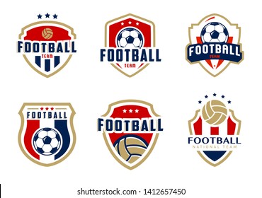 Juego de logotipos de fútbol o distintivo del club de fútbol. Logo de fútbol con diseño vectorial de fondo de escudo