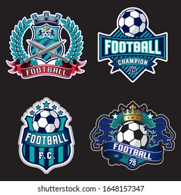 Set of soccer Logo or football club sign Badge. Football logo with shield background vector design.
