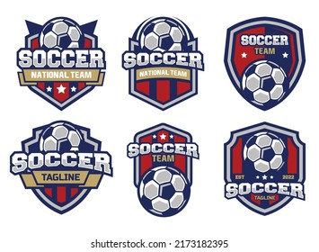 Set of soccer Logo or football club sign Badge. Football logo with shield background vector design