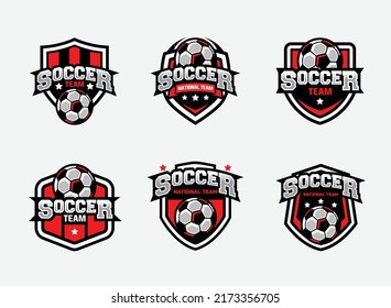 Set of soccer Logo or football club sign Badge. Football logo with shield background vector design