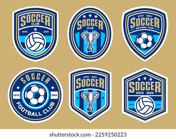 Set of soccer Logo or football club sign Badge. Football logo with shield background vector design