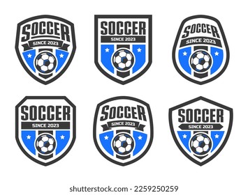 Set of soccer Logo or football club sign Badge. Football logo with shield background vector design