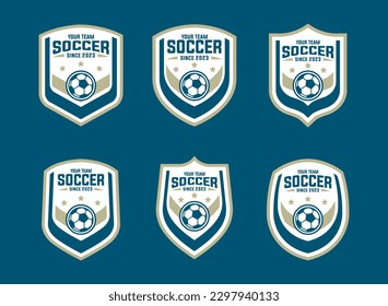 Set of soccer Logo or football club sign Badge. Football logo with shield background vector design