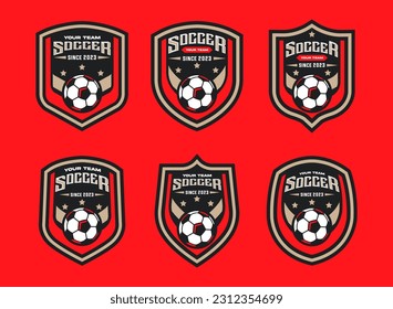 Set of soccer Logo or football club sign Badge. Football logo with shield background vector design