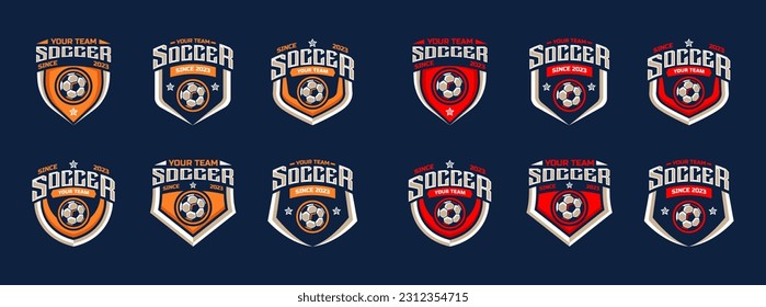 Set of soccer Logo or football club sign Badge. Football logo with shield background vector design