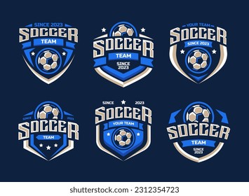 Set of soccer Logo or football club sign Badge. Football logo with shield background vector design