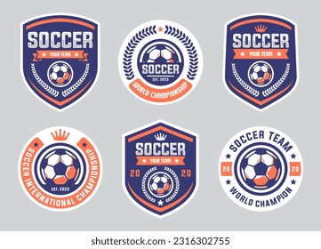 Set of soccer Logo or football club sign badge. Football logo with shield background vector design collection