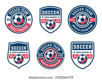 Set of soccer Logo or football club sign badge. Football logo with shield background vector design collection