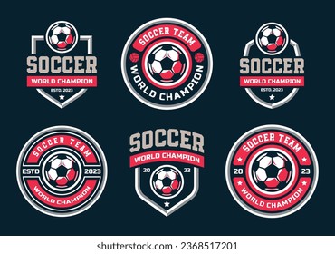 Set of soccer Logo or football club sign Badge. Football logo with shield background vector design collection