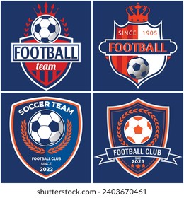 Set of soccer Logo or football club sign badge. Football logo with shield background vector design collection. Soccer emblem. Vector illustration of logos on football theme