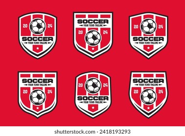 Juego de logotipos de fútbol o de carteles del club de fútbol. Logo de fútbol con diseño vectorial de fondo de escudo