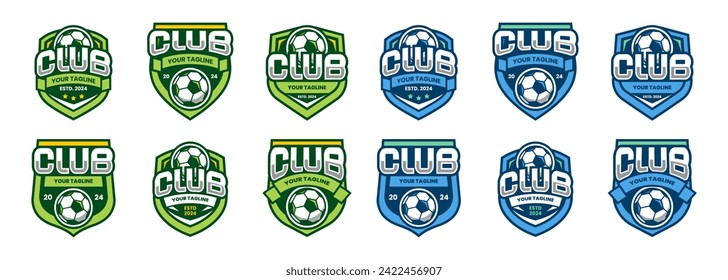 Set von Fußball-Logo oder Fußball-Club-Zeichen Badge. Fußballlogo auf Schild, Vektordesign