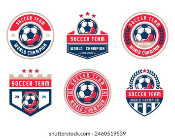 Conjunto de logotipo de fútbol o insignia de signo de club de fútbol. Logotipo del fútbol con la colección del diseño del Vector del fondo del escudo	