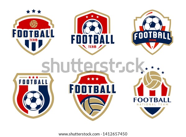 Set of soccer Logo or\
football club sign Badge. Football logo with shield background\
vector design