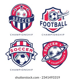 Set of the soccer logo template. Football logo emblem with red and blue color combination. Suitable for football or soccer match or championship