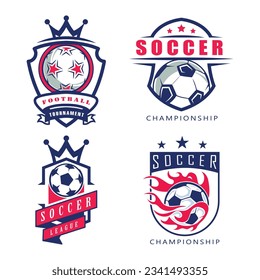 Set of soccer logo template. Football logo emblem with red and blue color comnination. Suitable for football or soccer match or championship