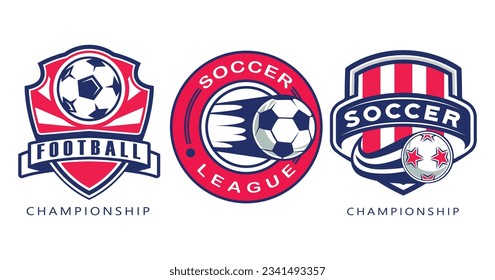 Set of soccer logo template. Football logo emblem with red and blue color comnination. Suitable for football or soccer match or championship