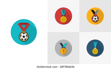 Juego de medallas de fútbol planas plantilla vectorial de icono, conceptos de icono de fútbol, diseño creativo