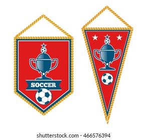 Set of soccer pennants isolated over white. Tournament football banner, vector illustration