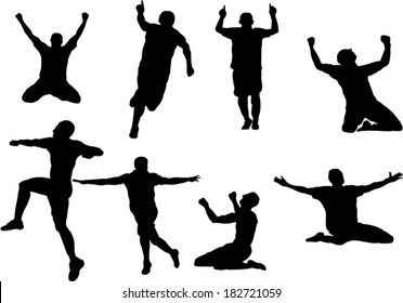 The Set Of Soccer Player Celebration Silhouette