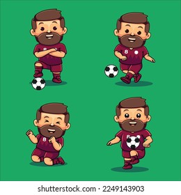 SET OF SOCCER PLAYER CHARACTER KICKING BALL AND CELEBRATION