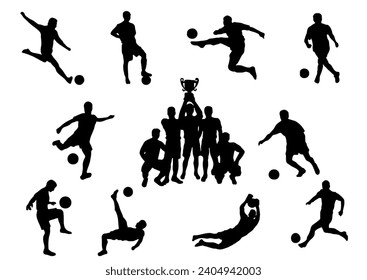 set of soccer player silhouette. isolated on rhite