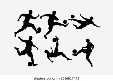 a set of soccer player silhouettes. collection of football player silhouettes