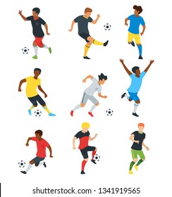 Set of soccer players faceless silhouettes. Football match championship background. Vector illustration isolated on white background.