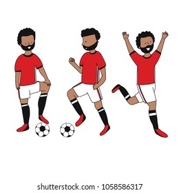 Set of soccer players of the football team of Egypt kicking a football ball. Footballer Vector Isolated white background.