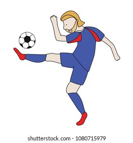 Set of soccer players of the football team of Iceland kicking a football ball. Footballer Vector Isolated white background.