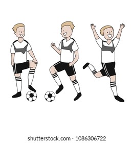 Set of soccer players of the football team of Germany kicking a football ball. Footballer Vector Isolated white background.