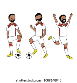 Set of soccer players of the football team of Tunisia kicking a football ball. Footballer Vector Isolated white background.