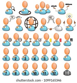 Set soccer players icons in the colors of the Uruguay flag. Vector illustration