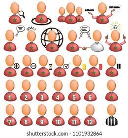 Set soccer players icons in the colors of the Morocco flag. Vector illustration