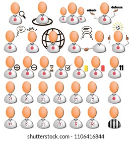 Set soccer players icons in the colors of the Japan flag. Vector illustration