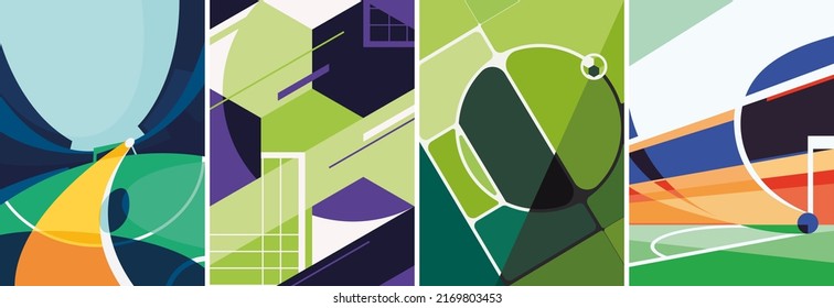 Set of soccer posters. Sport placards in abstract style.