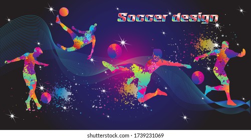 Set of Soccer. Sports background. Football player kick the goal. Graphic eps for logo design, brochures. Vector illustration.