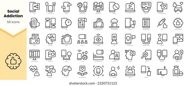Set of social addiction Icons. Simple line art style icons pack. Vector illustration