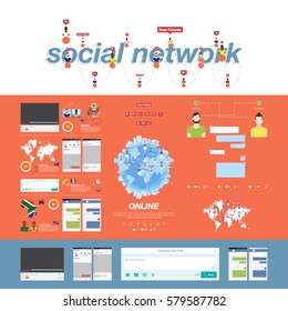 Set of social app for Internet communication. Concept digital marketing - social networking. Flat vector illustration EPS 10.