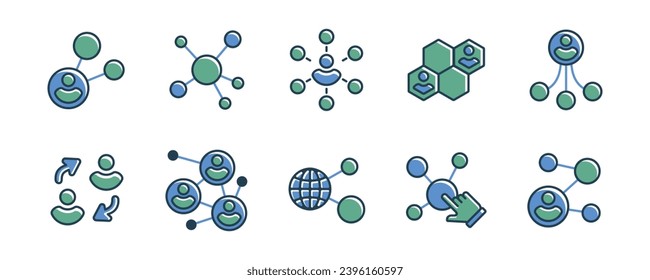 conjunto de redes de negocios sociales icono vector círculo molecular conexión de asociación para el enlace de marketing ilustración net