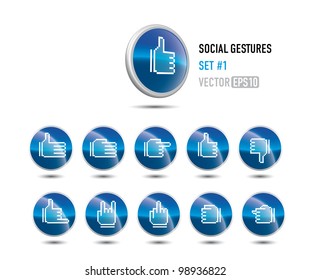 a set of social buttons showing different gestures